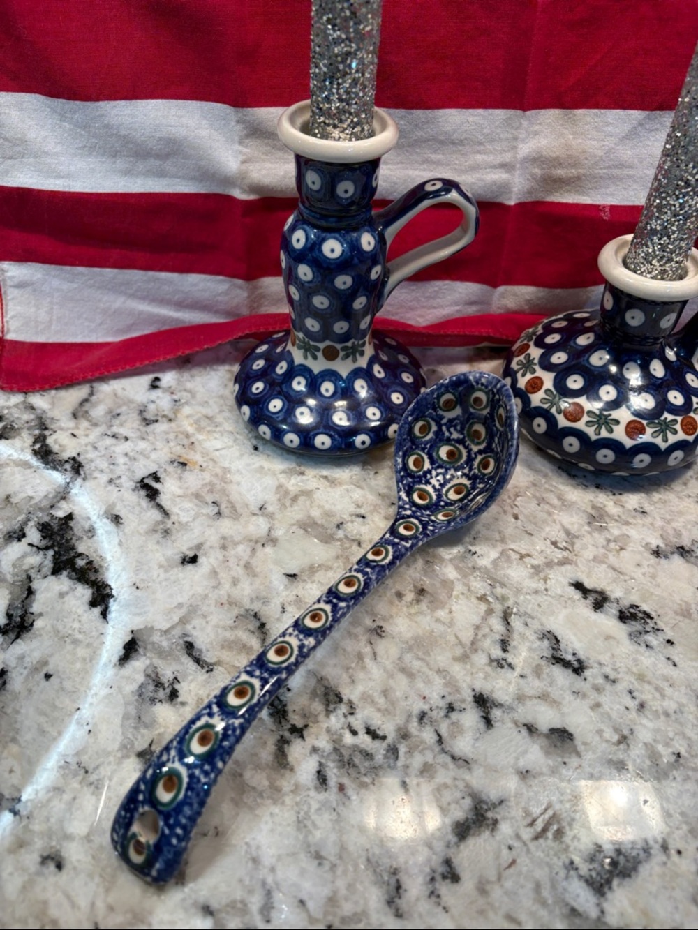 Blue Polish Pottery Ceramic Serving Spoon - Blue